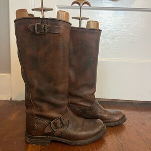 Frye Brown Leather Boots with Buckle Detail